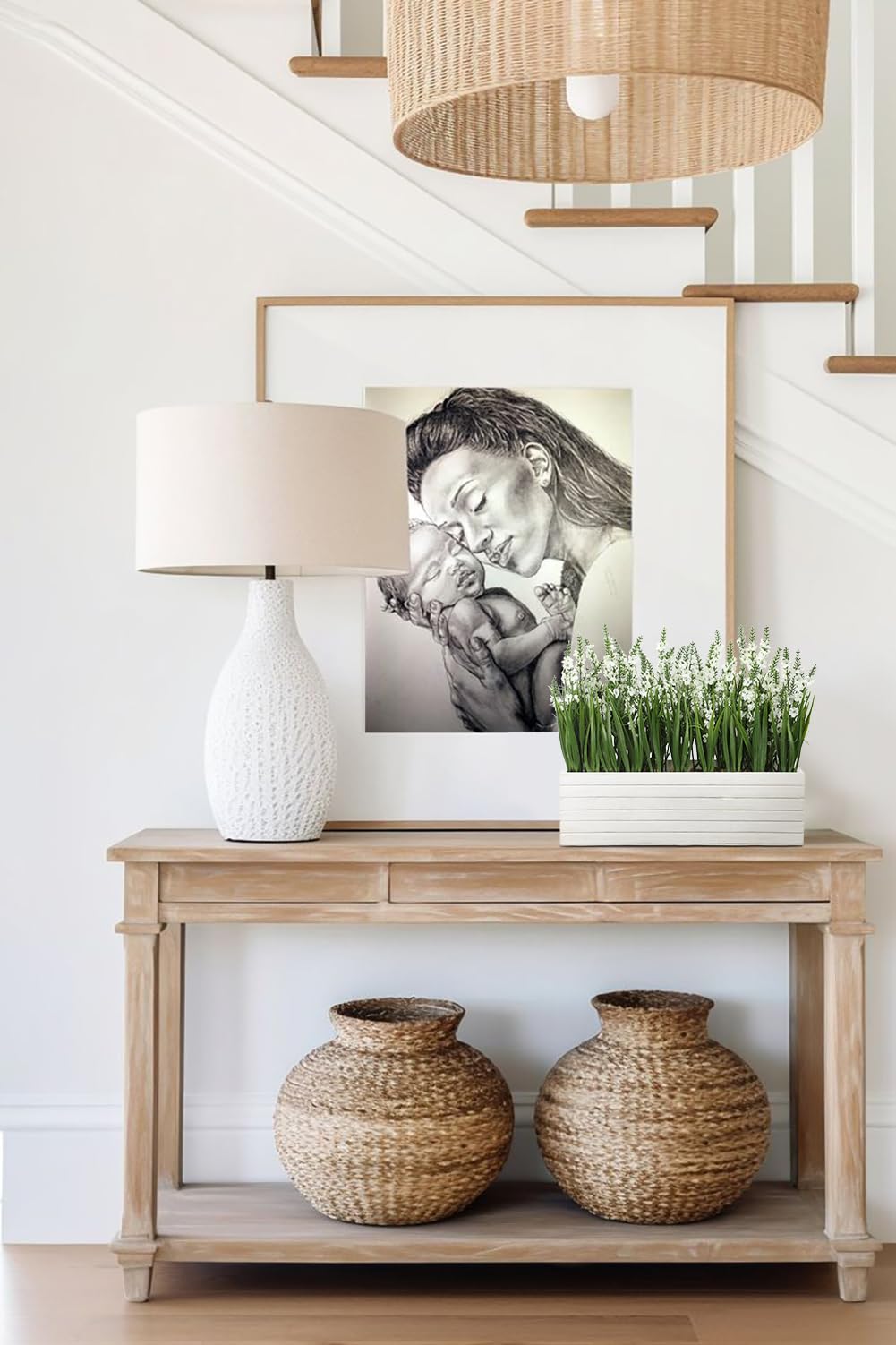 Oairse Kunstblumen Lavendel im Holztopf Kunstmagnolienblüten Kunststoff Lavendel Blumendekoration für ie Heimdekoration Hochzeitsarrangements Wohnzimmer Tischdekoration