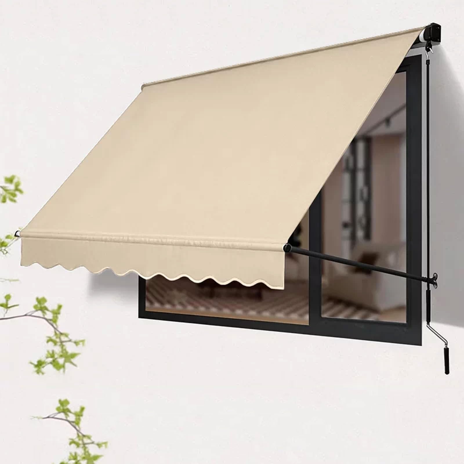 Toldo Retráctil Manual De La Manivela, Canopy Al Aire Libre De 5ft con Tela De Poliéster Resistente Y Marco De Aluminio Durable para La Protección De La Sombrilla De La Puerta del Patio