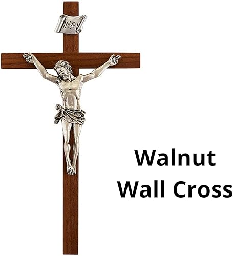 Miniatura 3 de Crucifijo de madera religiosa de la cruz de la pared de la nuez con el cuerpo de Cristo de peltre, 8 pulgadas
