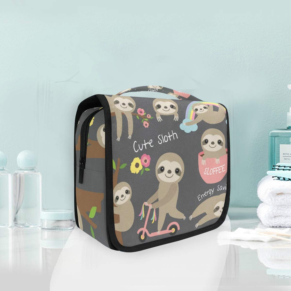Hanging Toiletry Bag Cute Sloth Portable Cosmetic Makeup Travel Organizer for Men & Women with Sturdy Hook : Everything Else