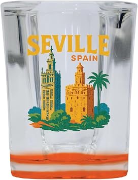 Seville Spain Vintage Souvenir Design 2 oz Shot Glass Square Orange Base