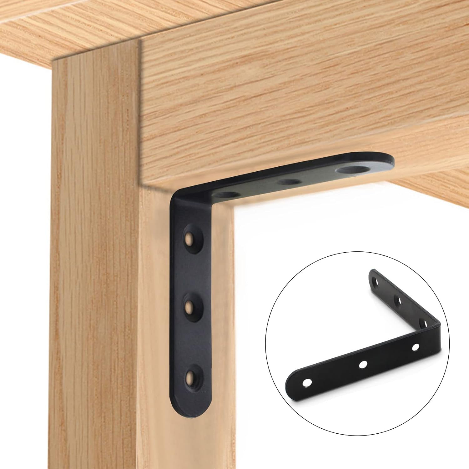 Eagles 10PCS Black Angle Brackets, 3”x 3” Heavy Duty Corner Brace 3MM 90 Degree Metal Corner Brackets for Wood, Furniture, Cabinets, Chairs, Shelves, Bookshelf, Includes Screws