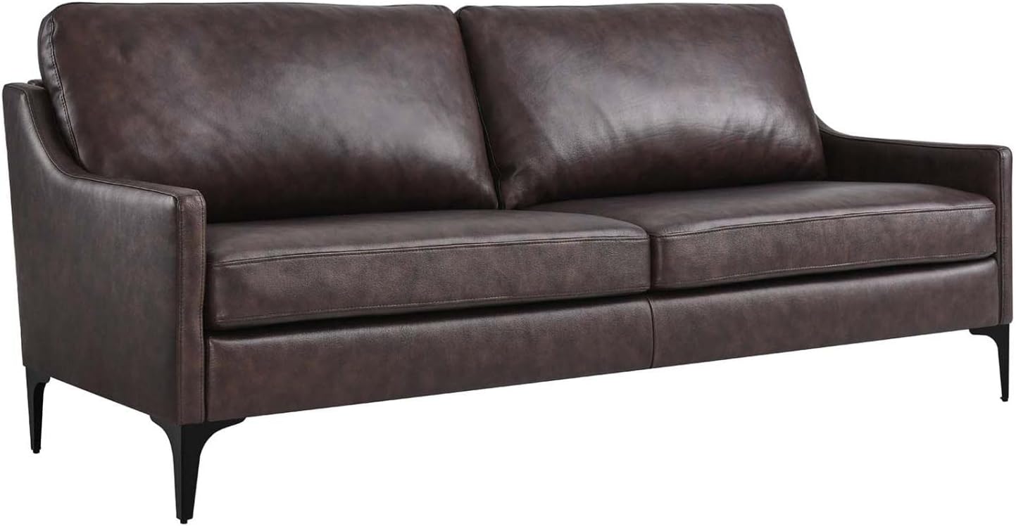 Modway Corland Modern Style Leather and Metal Sofa in Brown Finish