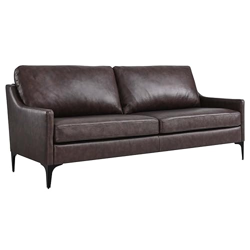 Modway Corland Modern Style Leather and Metal Sofa in Brown