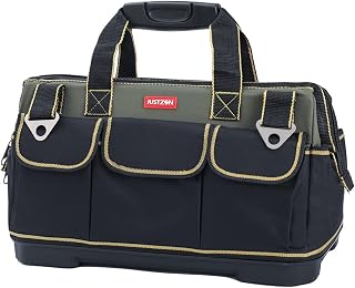 17inch Tool Bag for men with Wide Mouth and Waterproof Molded Base,Plastic-padded Handle, Adjustable shoulder strap, professional Electricians construction worker tool bag organizer（M）