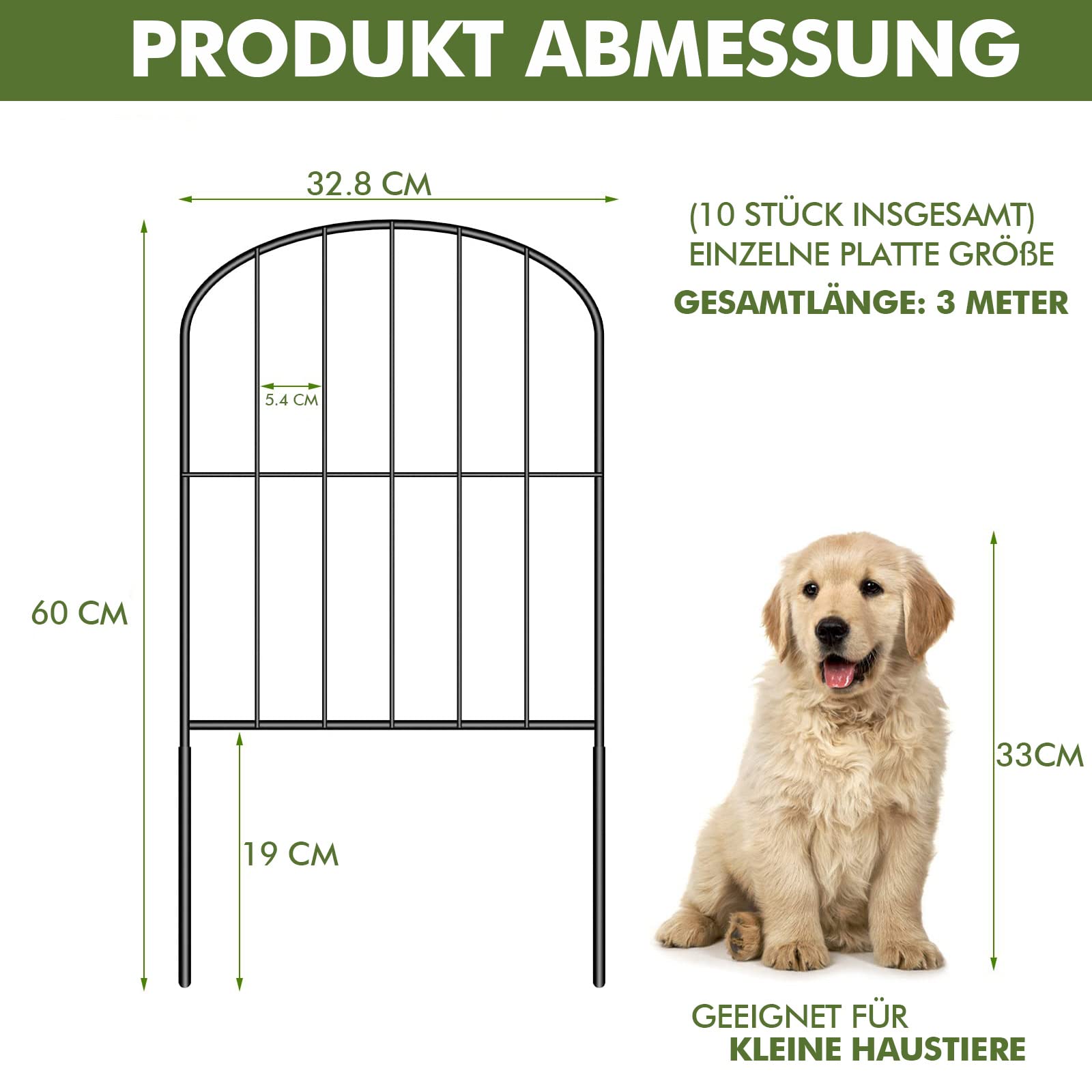 Gartenzaun 10 Stück Komplettset Dekorative Metallzaun Steckzaun, Oberbogen Gartenzaun Metall Zaunelemente, Zaun für Hunde (Oberbogen-B)