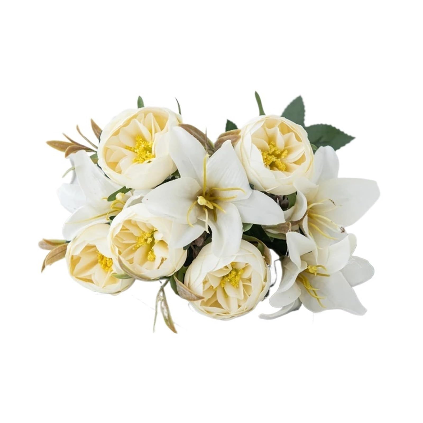 Prawie naturalne Jedwabne Sztuczne Kwiaty Piwoni Lilii Kombinacja 9 Widelców Do Bukietu Ślubnego Ślubnego Girlandy Festiwalowe Wystrój Domu sztuczne kwiaty(WHITE)