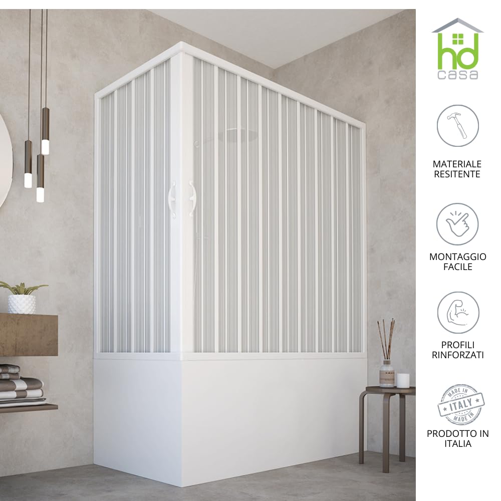HD CASA Box Sopravasca a Soffietto Modello Anja, Apertura Angolare Reversibile, Pannelli in PVC Riducibili, Cabina Doccia Salvaspazio Made in Italy, arredo bagno, 70x170 cm
