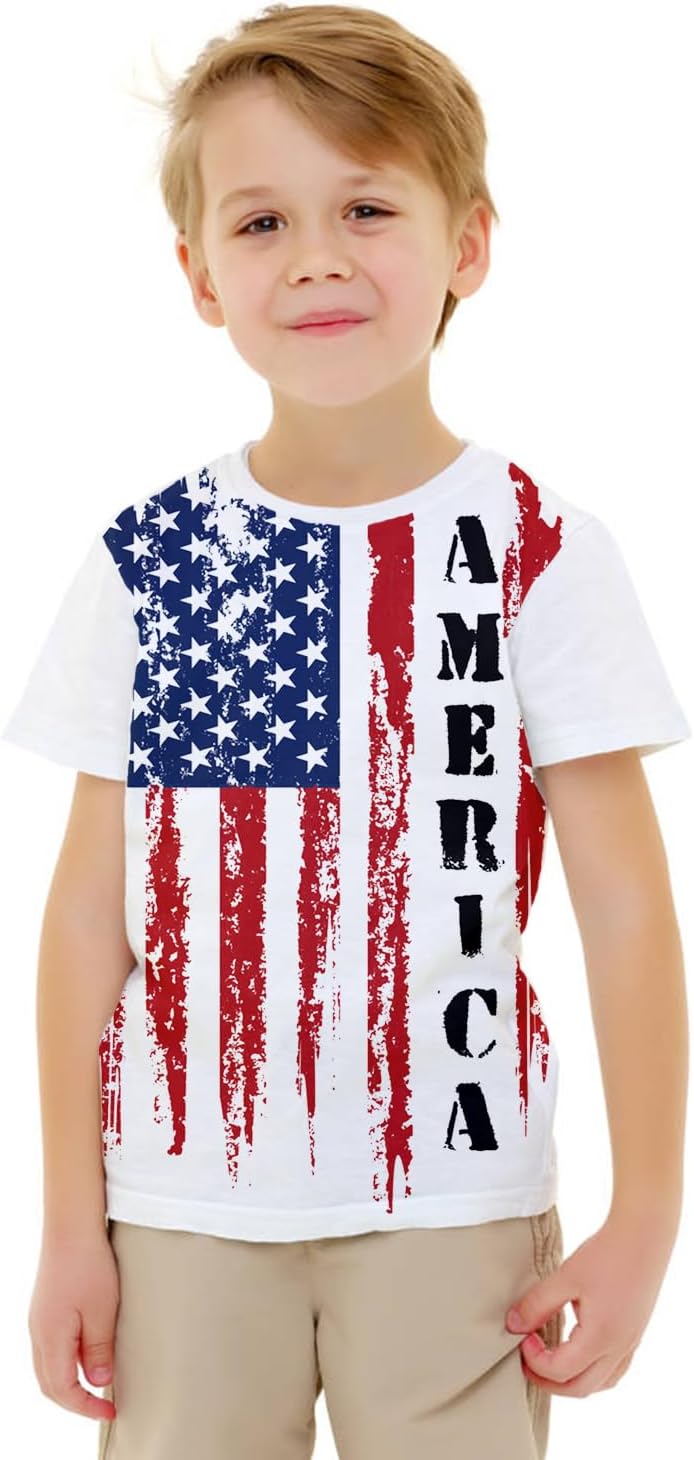 Toddler Boy Girl 4th of July T-Shirt American Flag Tee Kids Patriotic Outfit Short Sleeve Shirt Tops 2-7T