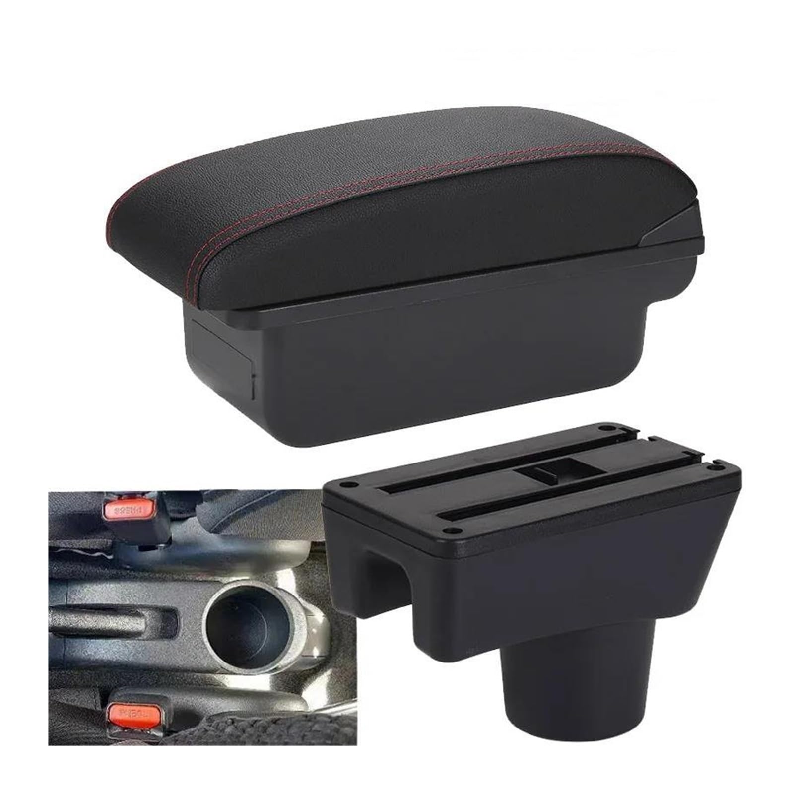 OOPUHKSY Car Armrest Storage Box For Mitsubishi For Attrage For Mirage For Space Star Car Accessories Armrest Box(C1 Black red NO USB)