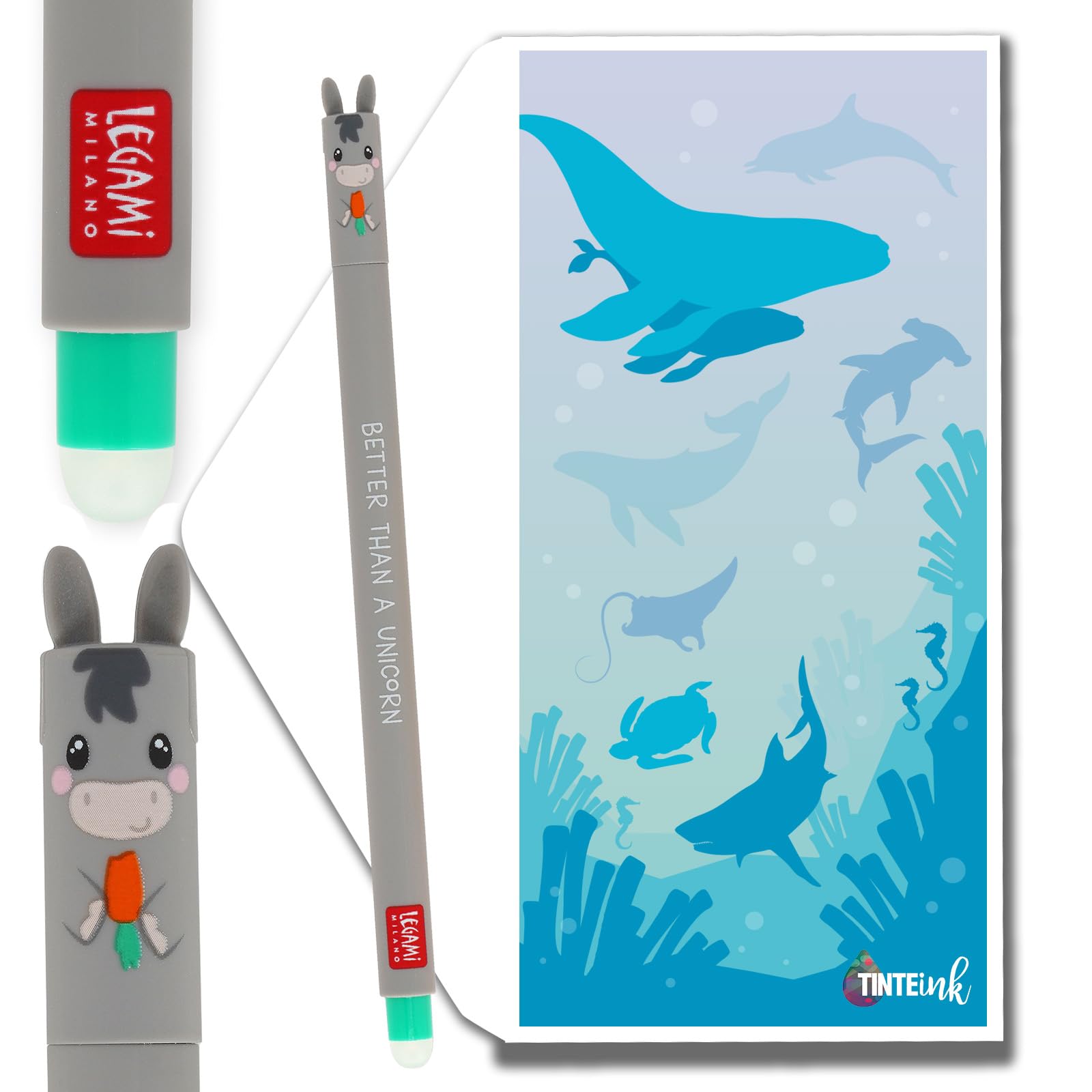 Tinte Ink Legami Erasable Pens - Full Range Available - Including Gift Envelope! - Choose Cute Design! (Donkey)