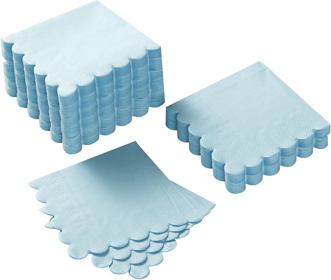 100 Pack Cocktail Napkin 2-Ply Scalloped Edged Dessert Napkins Folded 5 x 5 Inches Disposable Napkins for Dinner Wedding Birthday Party Bridal Anniversary Reception Event (Light Blue)