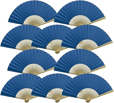 Paper Hand Fans 9-Inch Premium, Dark Blue, 10-Pack - Ideal for Wedding and Party Favors, Gifts and Decorations
