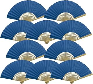 Quasimoon Paper Hand Fans (9-Inch Premium, Dark Blue, 10-Pack) - Ideal for Wedding and Party Favors, Gifts and Decorations