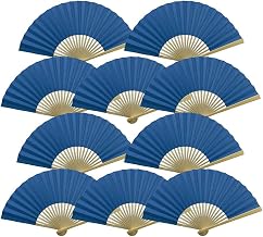 Quasimoon Paper Hand Fans (9-Inch Premium, Dark Blue, 10-Pack) - Ideal for Wedding and Party Favors, Gifts and Decorations
