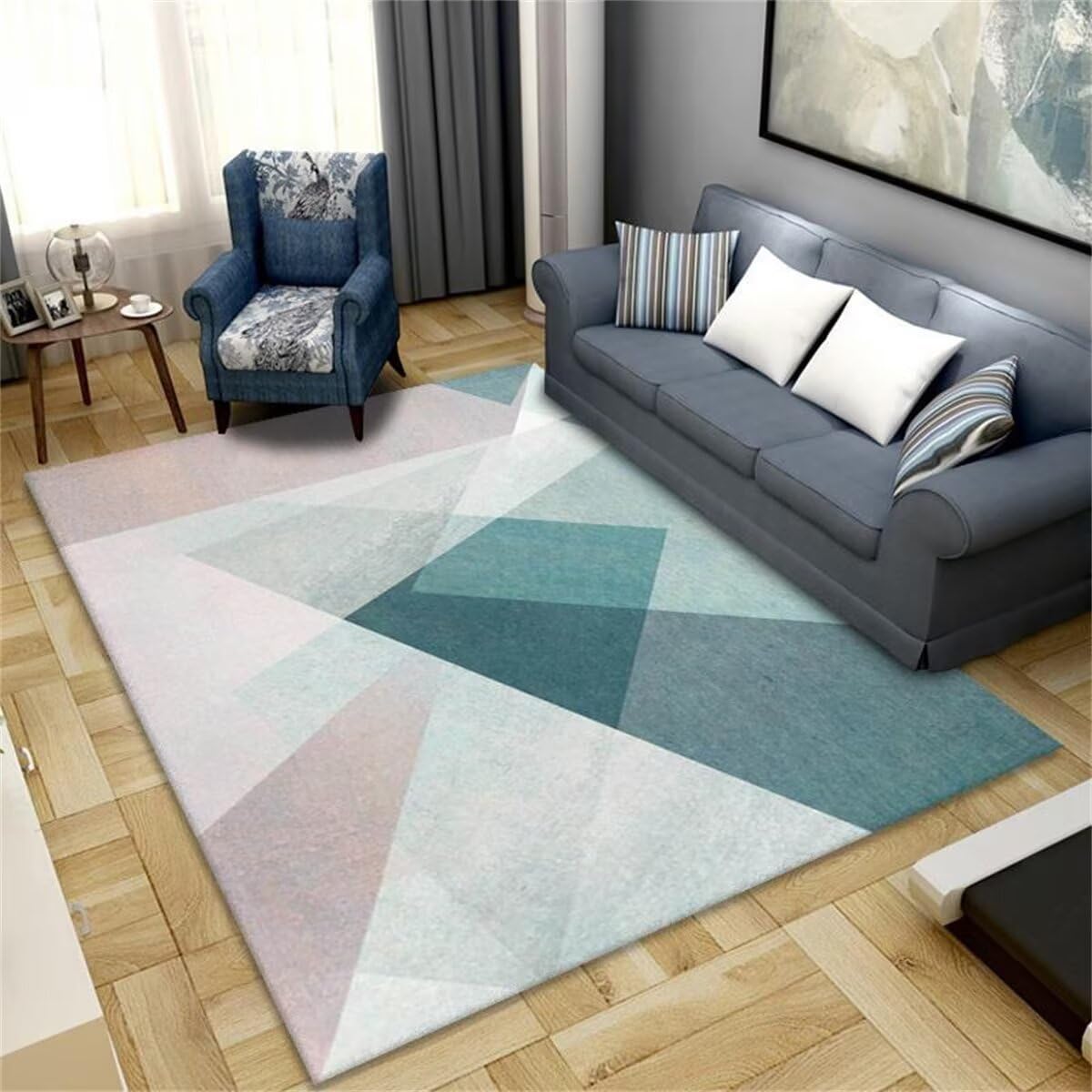 Tapis chambre adolescent design rose et bleu lavable pour déco ado fille 100x200