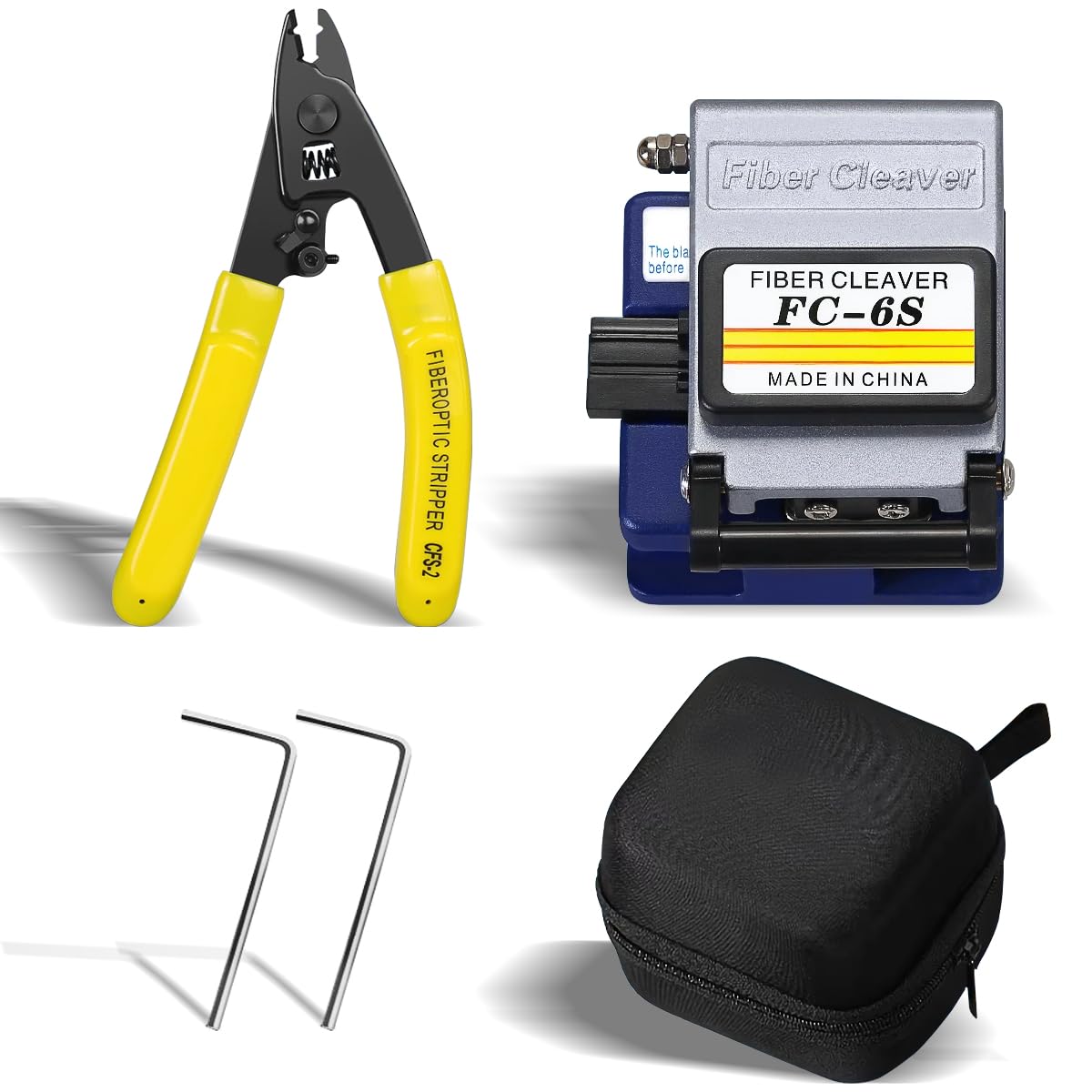 Coupleuse de fibre FC-6S avec 2 clés Allen + sac et dénudeur de fibre CFS-2 | kit d'outils de coupe de fibre optique, longueur de coupe 9 à 16 mm, environ 36 000 temps de coupe