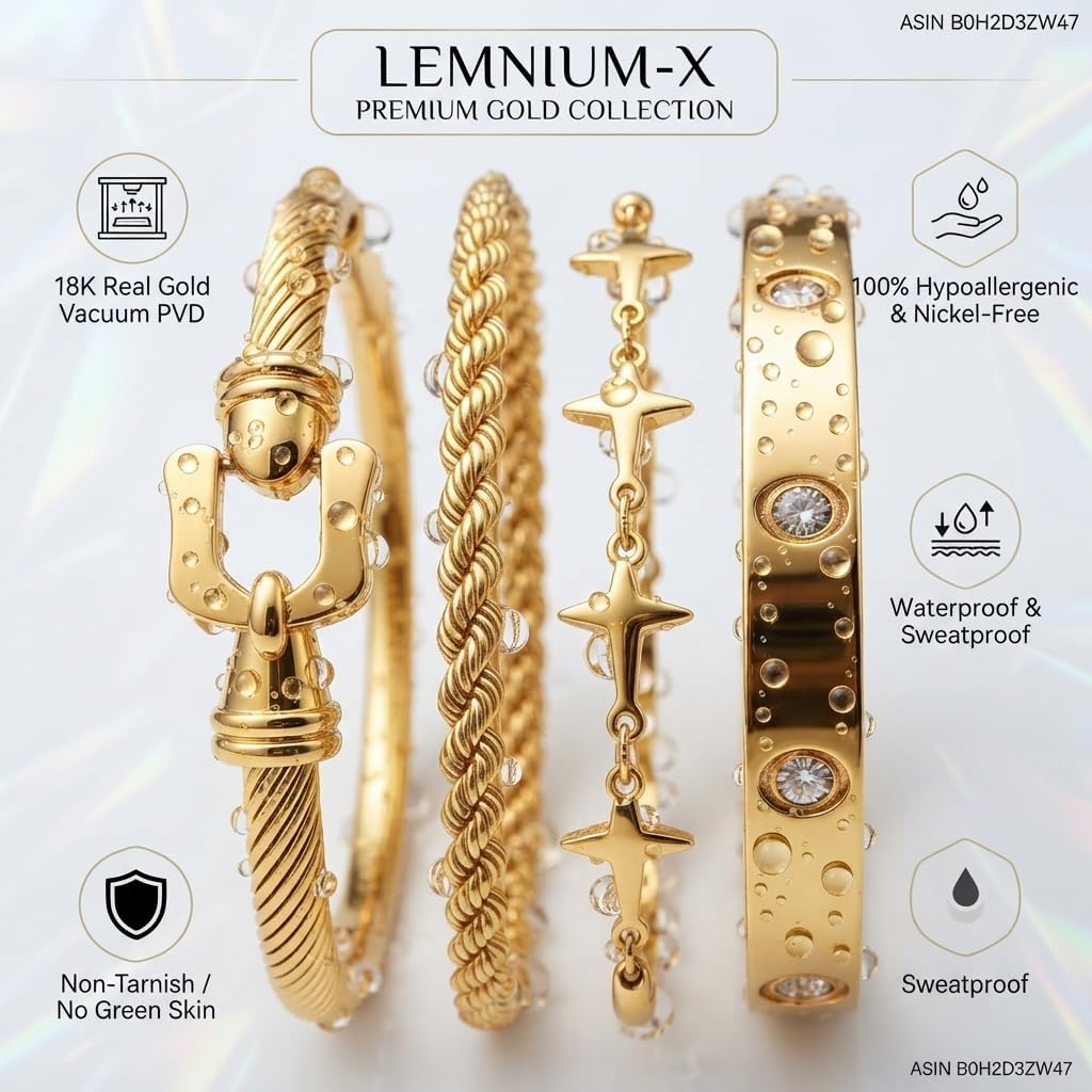 4PCS 18K Gold Plated Non Tarnish Stackable Love Bangle Bracelets for Women