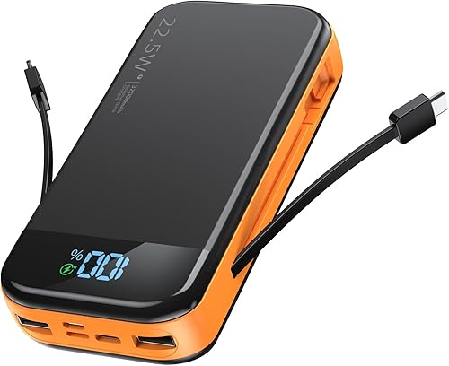 Miniatura 8 de Cargador portátil de 32000 mAh, 22.5 W QC 3.0 PD 20 W, pantalla LED inteligente, carga rápida, cables integrados, batería externa, carga 5