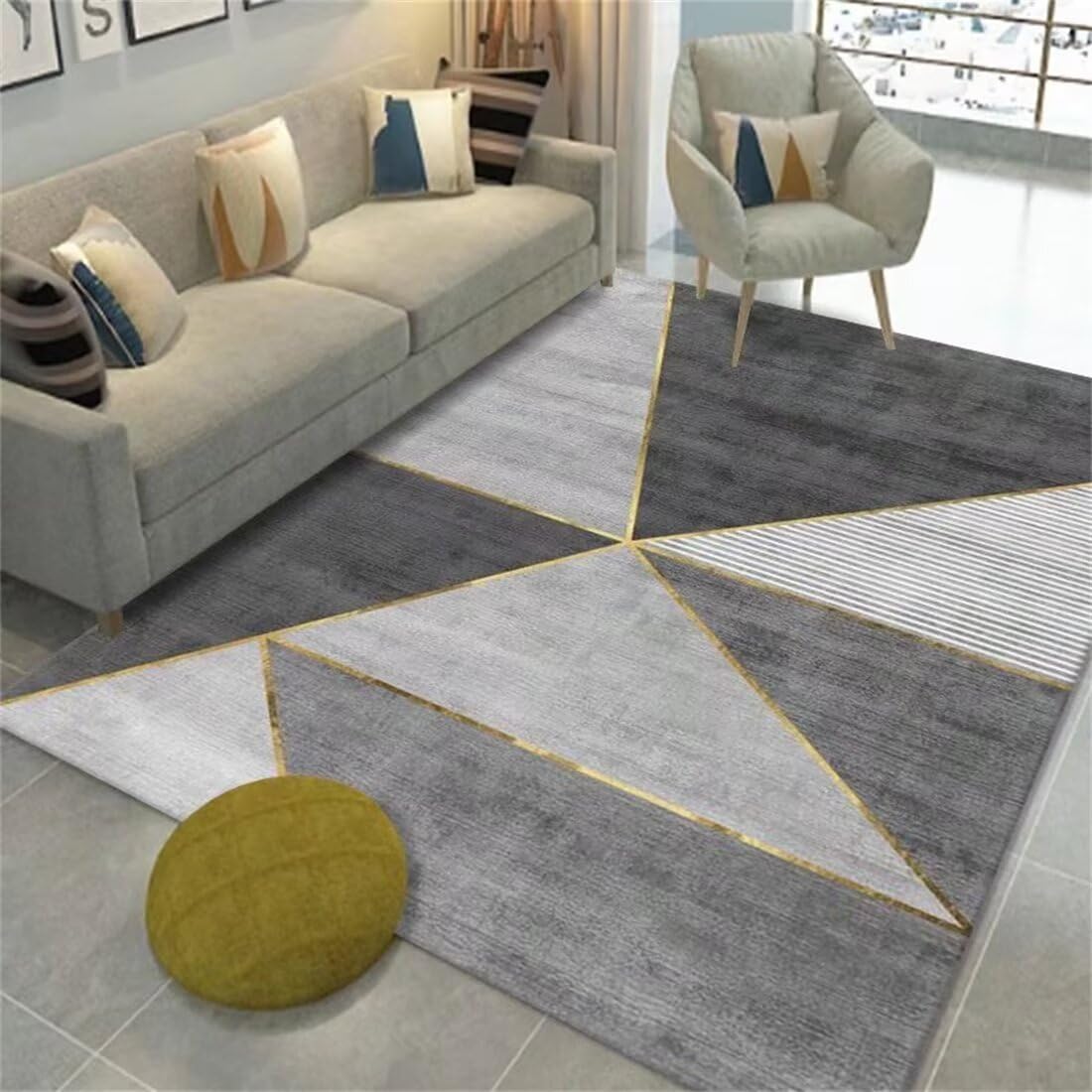 Tapis d'entrée 80x120cm gris extra fin sous porte rayé couloir