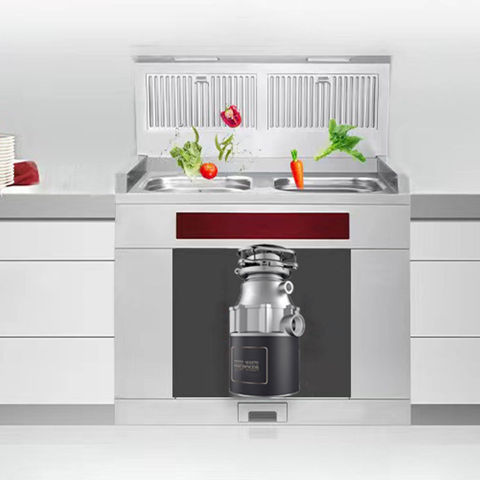 Fockety Trituradores de Basura, Triturador de Residuos de Alimentos de 3800r/min, Molinillo de Acero Inoxidable con Protección contra Sobrecarga para Cocina, Moler (Enchufe de la UE 220V)