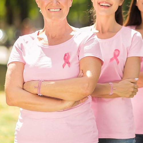 Miniatura 3 de Long tiantian Breast Cancer Bracelets Gifts for Woman Breast Cancer Awareness Accessories Pink Braided Rope Bracelet Natural Stone Bead Ribbon Charm