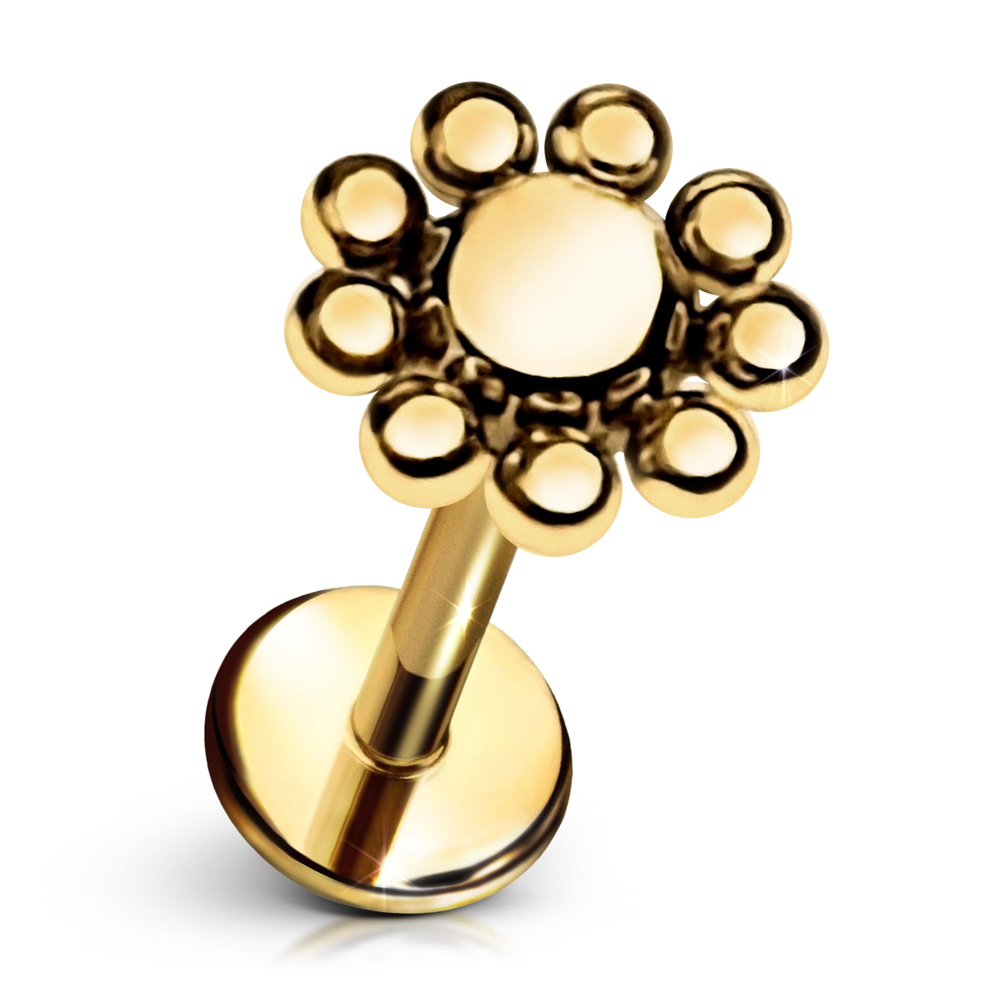 Cords Club Sun Flat Back Stud – ASTM-F136 Implant Grade Titanium - Push Pin Design for Sensitive Ears – Available in 18K Gold Plated & Titanium Silver