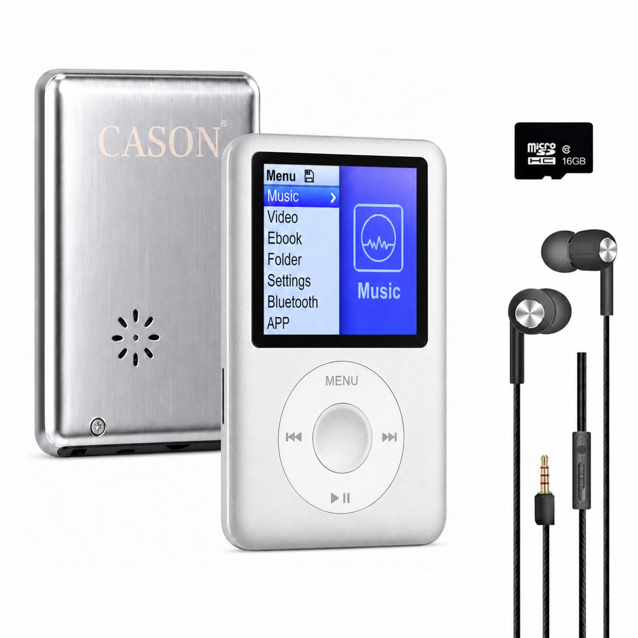 Cason 16GB Mini MP3 Music Player with Bluetooth & Voice Control Earphones, Video Playback,Pocket-Sized MP3 Player for Music,Voice Recording,FM Radio,E-Book Reader -Expanded Up to 128GB (Silver)-image-15