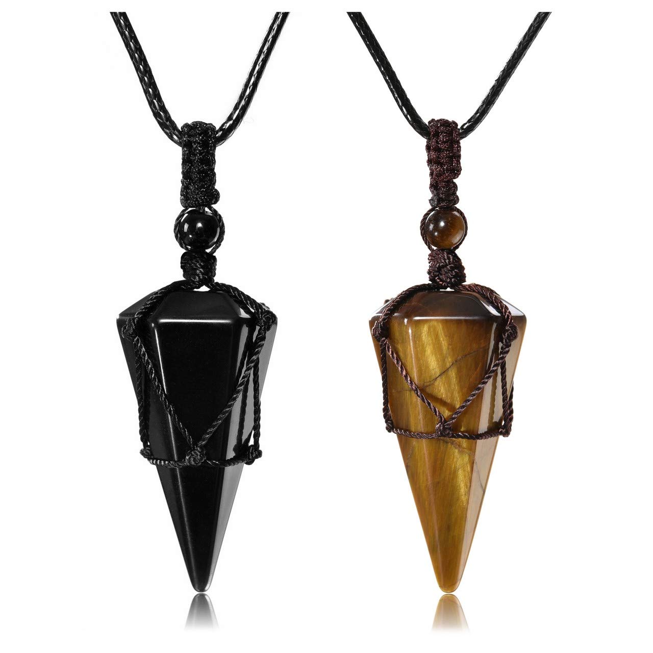 PESOENTH Tigers Eye Obsidian Necklace 