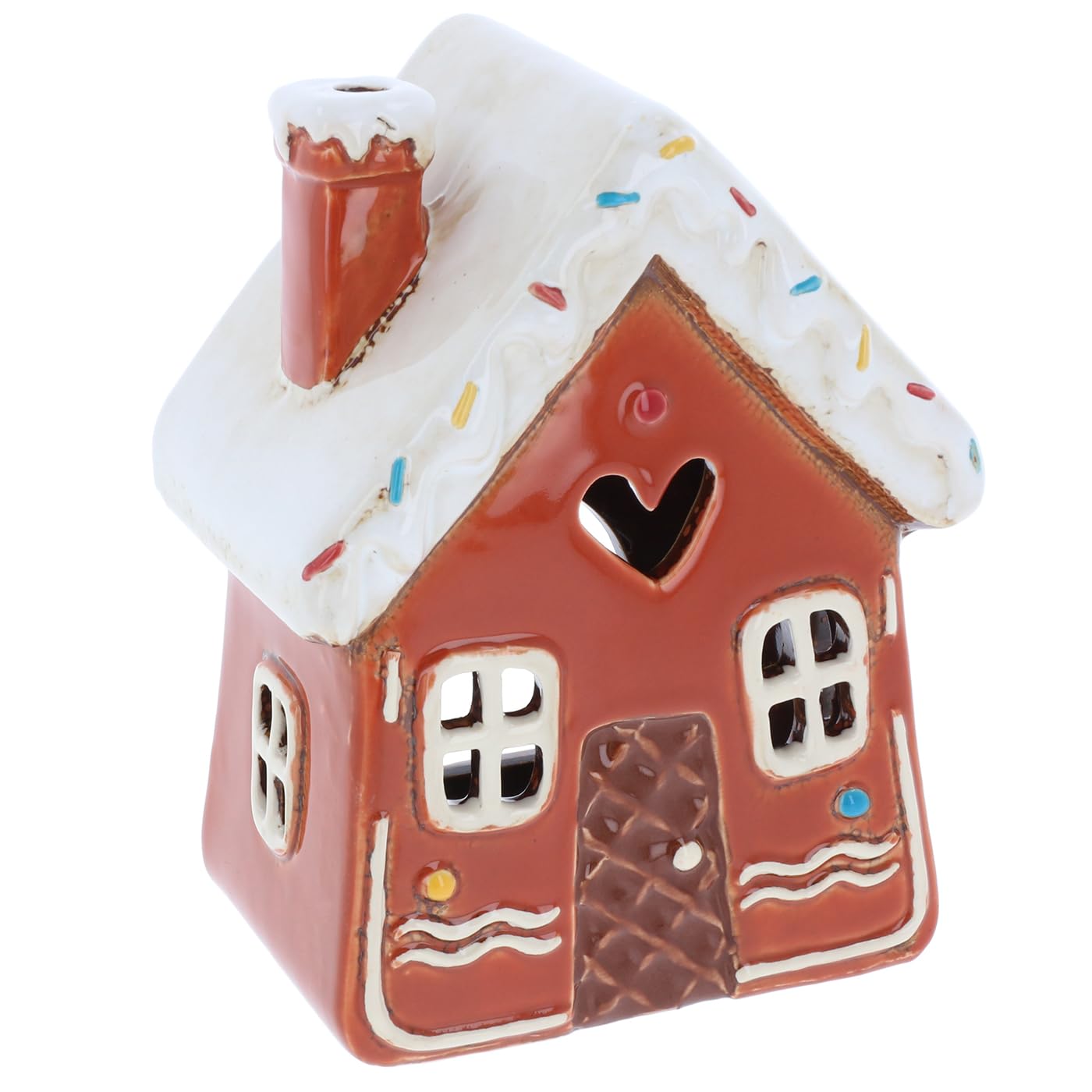 Shudehill Giftware Village Pottery Ceramic Tealight Holder Gingerbread House Collection - Candy Cane, Icing, Swirls and Tall House Designs (Swirls House)