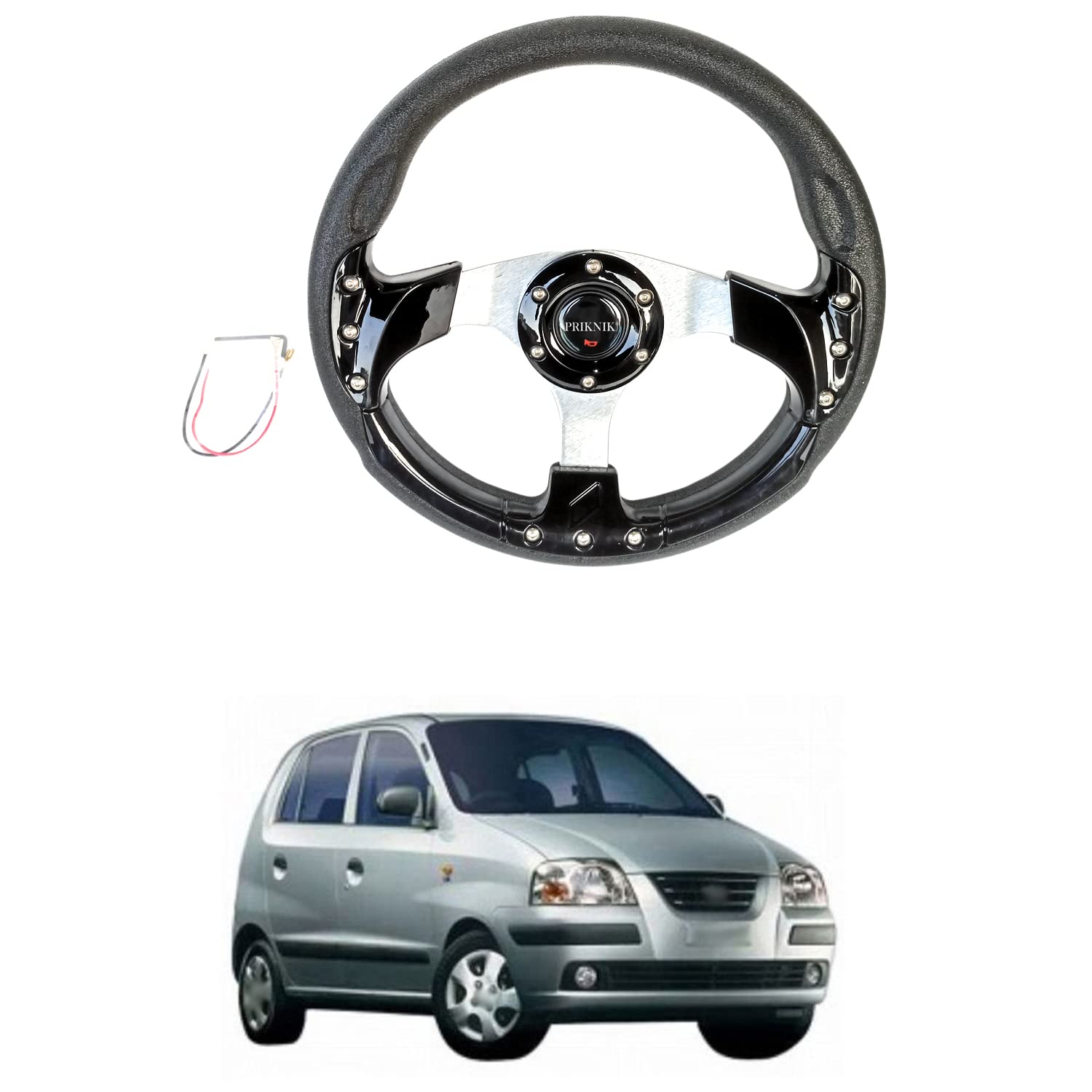 PRIKNIK Steering Wheel Sports Car Look Racing/Golf Cart Rally Off Roading B-olts Grip Vinyl Leather & Aluminum with Horn Button Compatible with S-antro X-ing