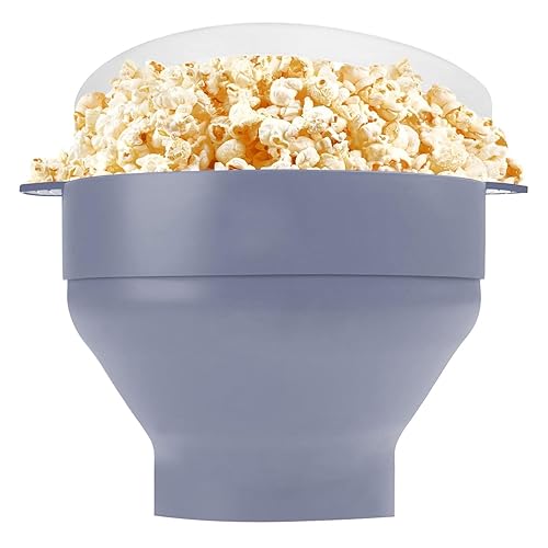 Microwave Popcorn Popper, Silicone Popcorn Maker, Collapsible Bowl with Lid