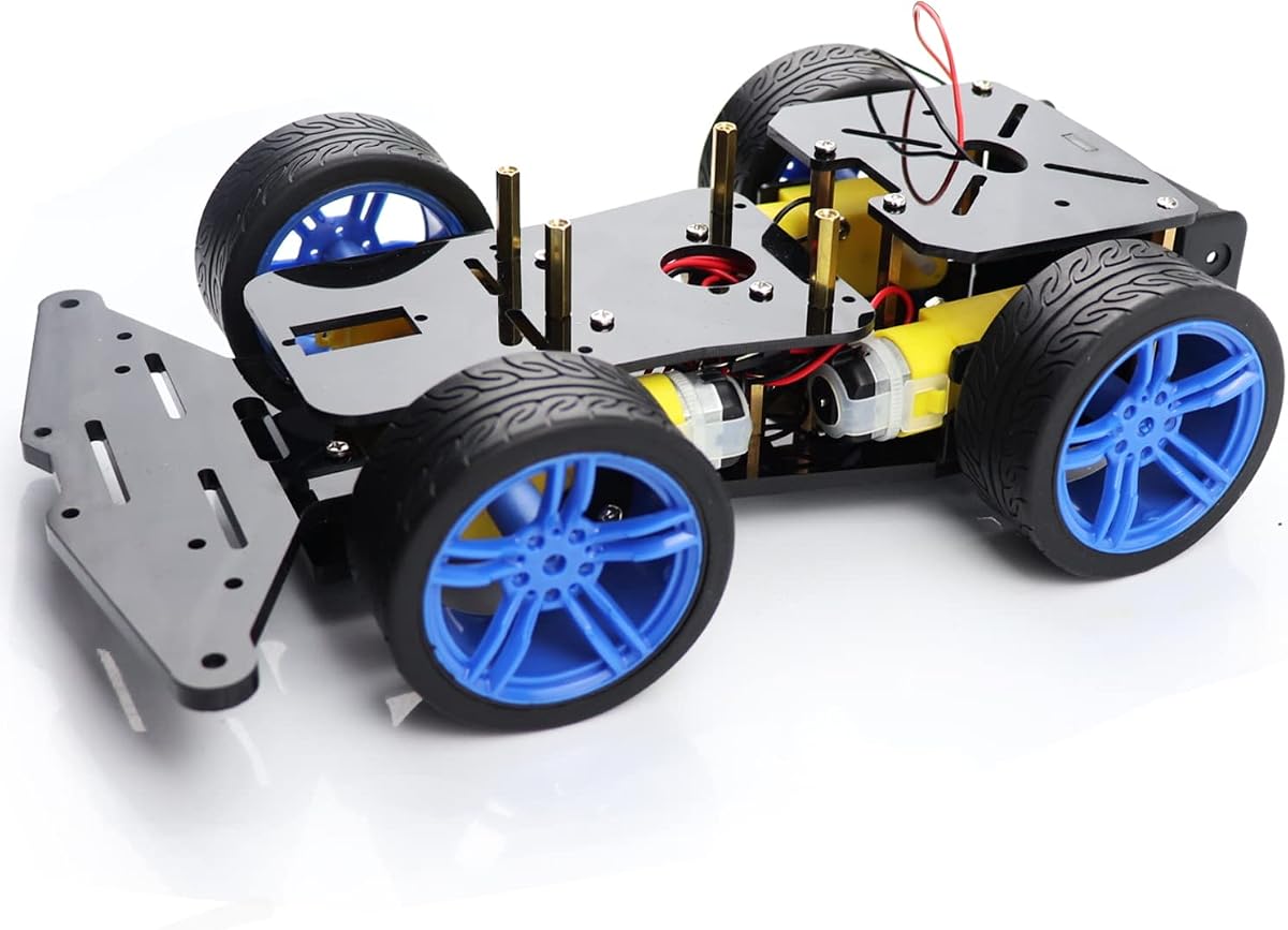 Kit de Coche Robot Arduino - Chasis de Coche Robot Inteligente 4WD con Motores, Ruedas y Carcasa de Batería para Arduino R3/R4/Leonardo/Raspberry Pi 5/4B/3B+/3B/2B/1B+