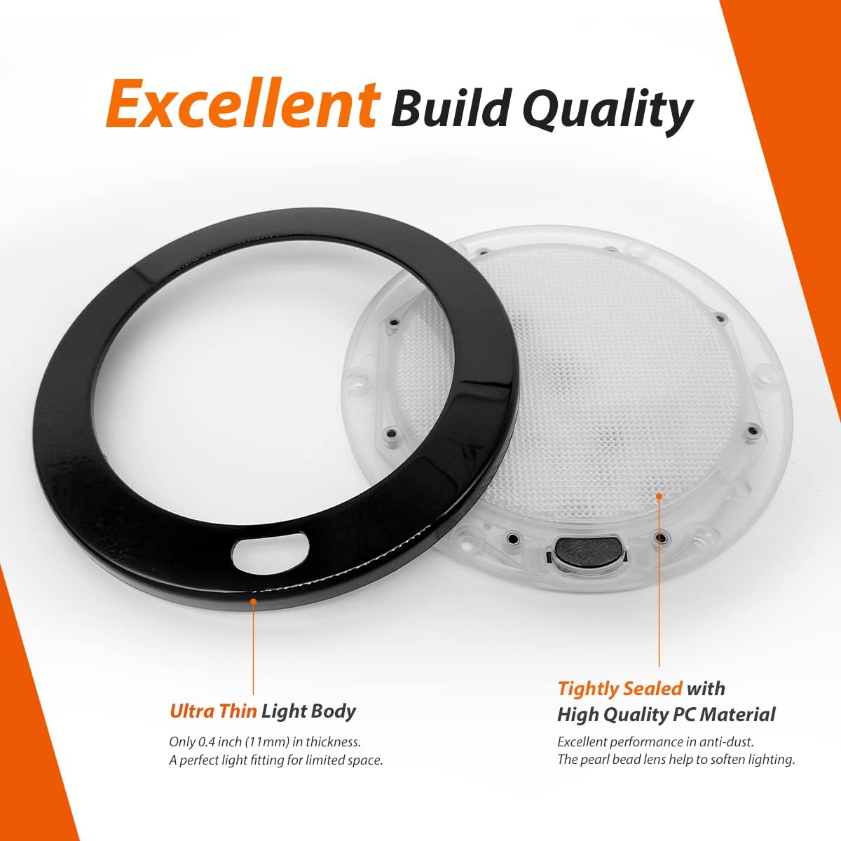 Dream lighting 12Volt RV LED Interior Light Fixture Black Shell Ceiling Downlight with Switch Warm White Lighting 300lm 5inch