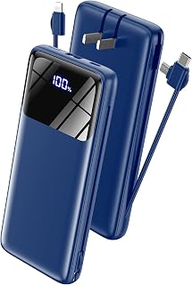 Portable Charger 10000mAh Power Bank with Built in Cables and Wall Plug, Fast Charging USB C Battery Pack