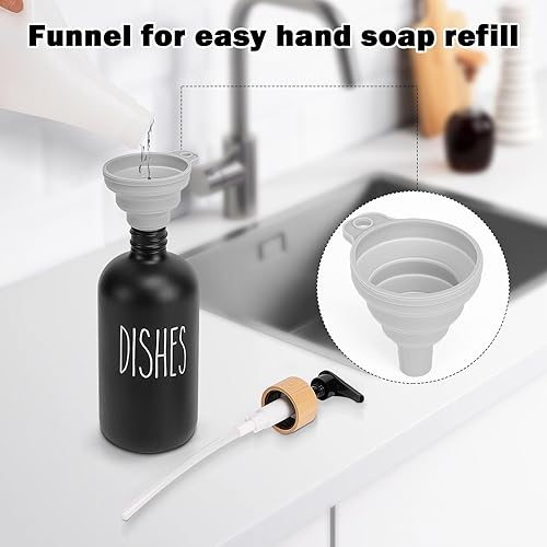 Miniatura 6 de HarJue Juego de dispensador de jabón de vidrio con bandeja de mármol, dispensador de bomba de jabón para platos recargable, 2 dispensadores de jabón