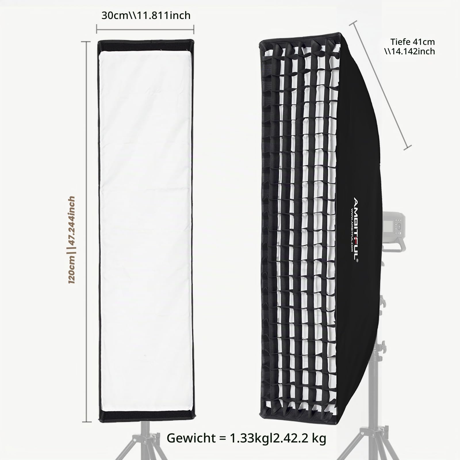 AMBITFUL 2PCS 30x120cm 12"x47" Beehive Honeycomb Grid Strip Softbox Bowens Mount for Studio Flash