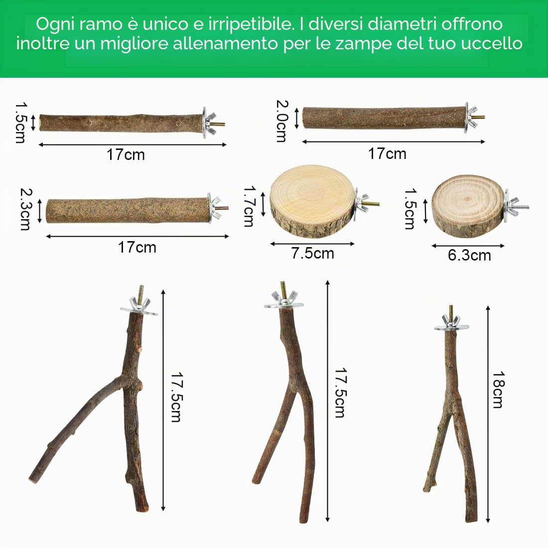 8 Pezzi Posatoi in Legno di Uccelli Trespoli in Legno Naturale per Pappagallo Posatoio per Pappagalli Trespolo Supporti per Uccelli per Fringuelli Pappagalli Calopsitte Parrocchetti