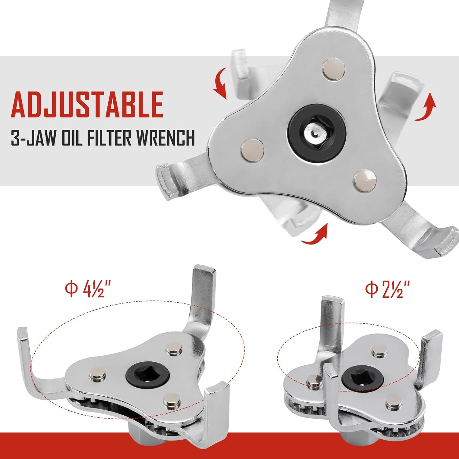 SPARKWHIZ Oil Filter Wrench Set, Oil Filter Removal Tool 2-3/4" - 5-1/4", 9" & 12" Adjustable Oil Filter Pliers, Adjustable 3-Jaw Oil Filter Wrench, 7pcs