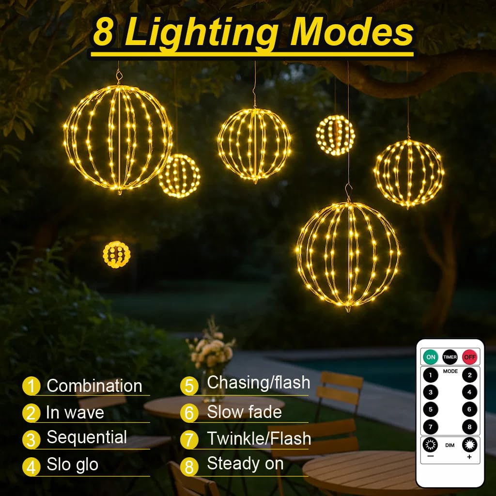 Weihnachtsbeleuchtung Außen Batterie, 30cm Hängende LED Kugel Lichter Timer 120 LED Leuchtkugel Weihnachtsdeko Outdoor 8 Modi wasserdichte für Garten Party Innen(1 Stück, Warmweiß)