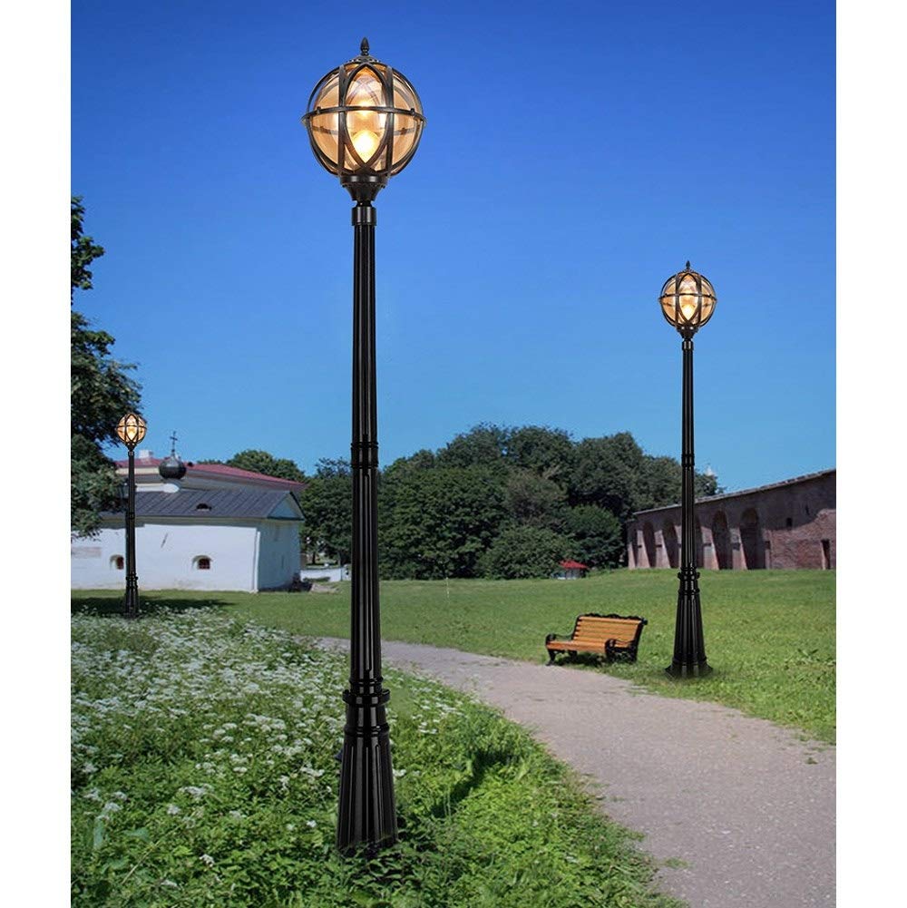 Lampy Słupowe, Ip54, Wysoka Lampa W Kształcie Kuli, Klasyczna Lampa Zewnętrzna, Wodoodporna, Uliczna, Aluminiowa, Odlewana Ciśnieniowo, Szklana, E27, Lampa Słupowa Na Patio, W,Bronze