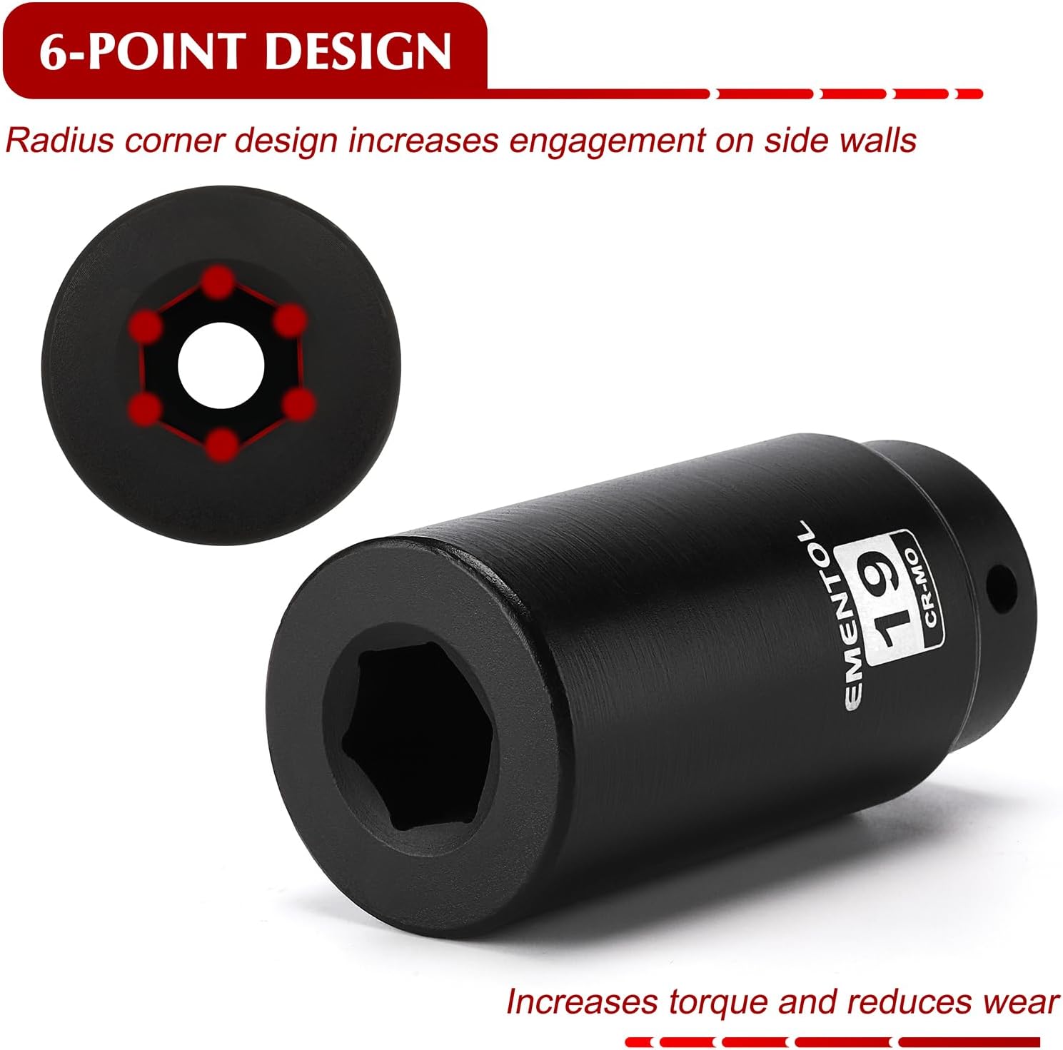 EMENTOL 1/2" Drive 19mm Harmonic Balancer Socket, CR-MO, Heavy Duty Crank Bolt Removal Tool for Stubborn Bolts thumbnail