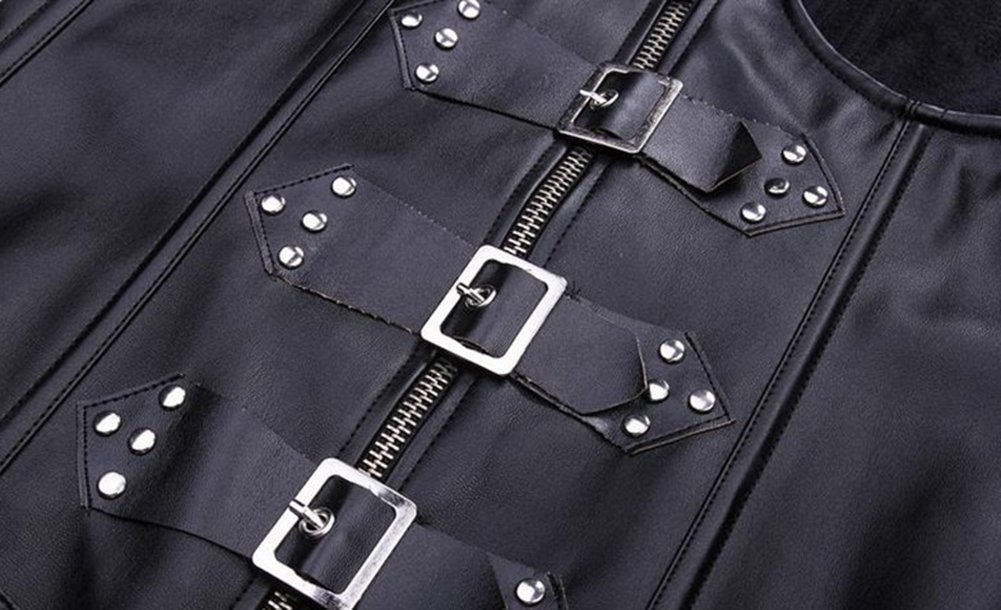 EUDOLAH Femme Corset Bustier Lingerie Cuir PU Ceinture Zipper Steampunk Noir Grande Taille Sculptantes