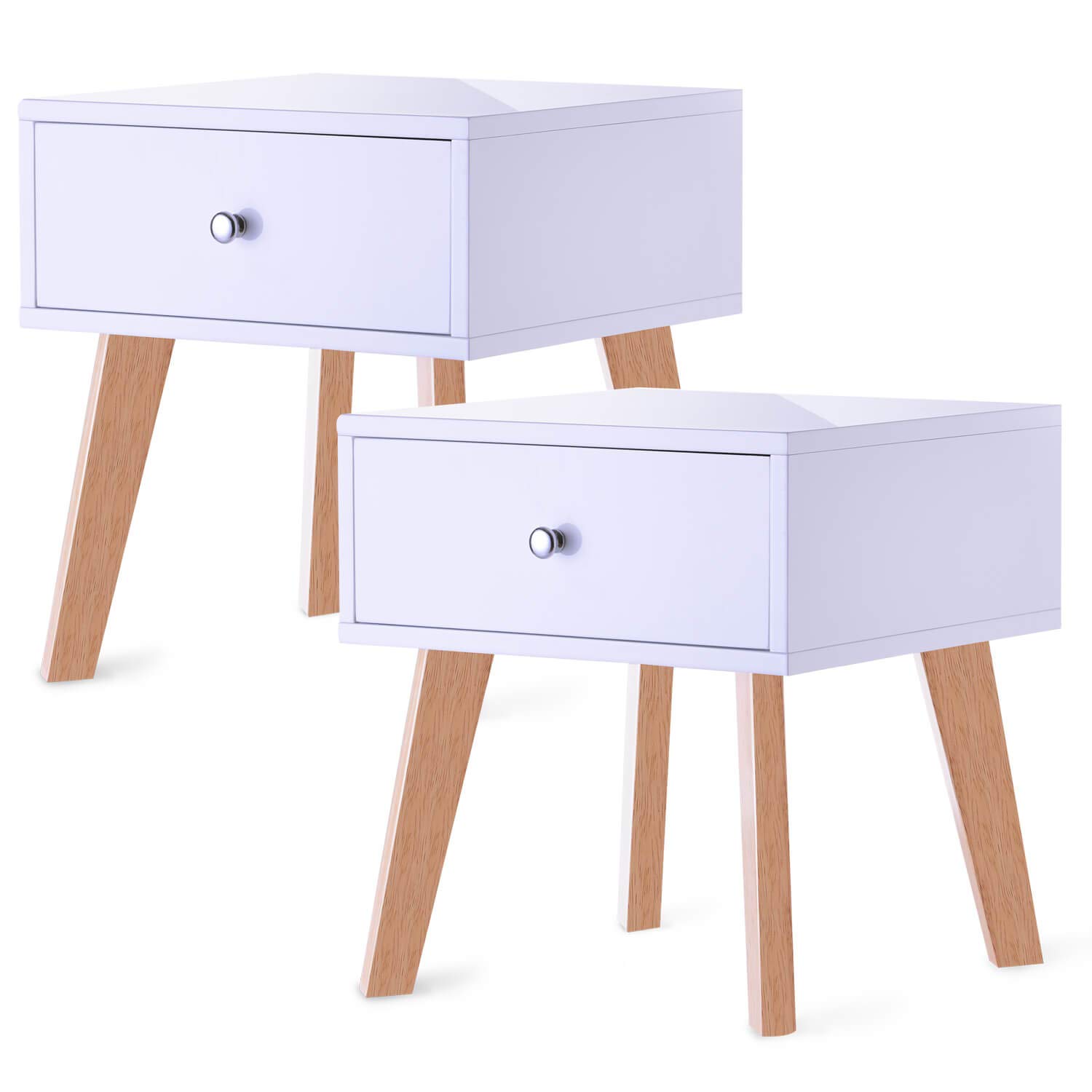 TAOHFE Nightstand White, Bedside Table with Drawer Set of 2