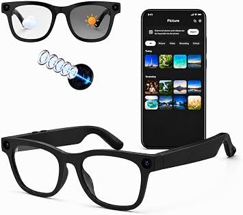 AI Smart Glasses with Camera   Photochromic Lens, Bluetooth Calling, Voice Assistant, Music Player, Translation & Video Recording 1, White