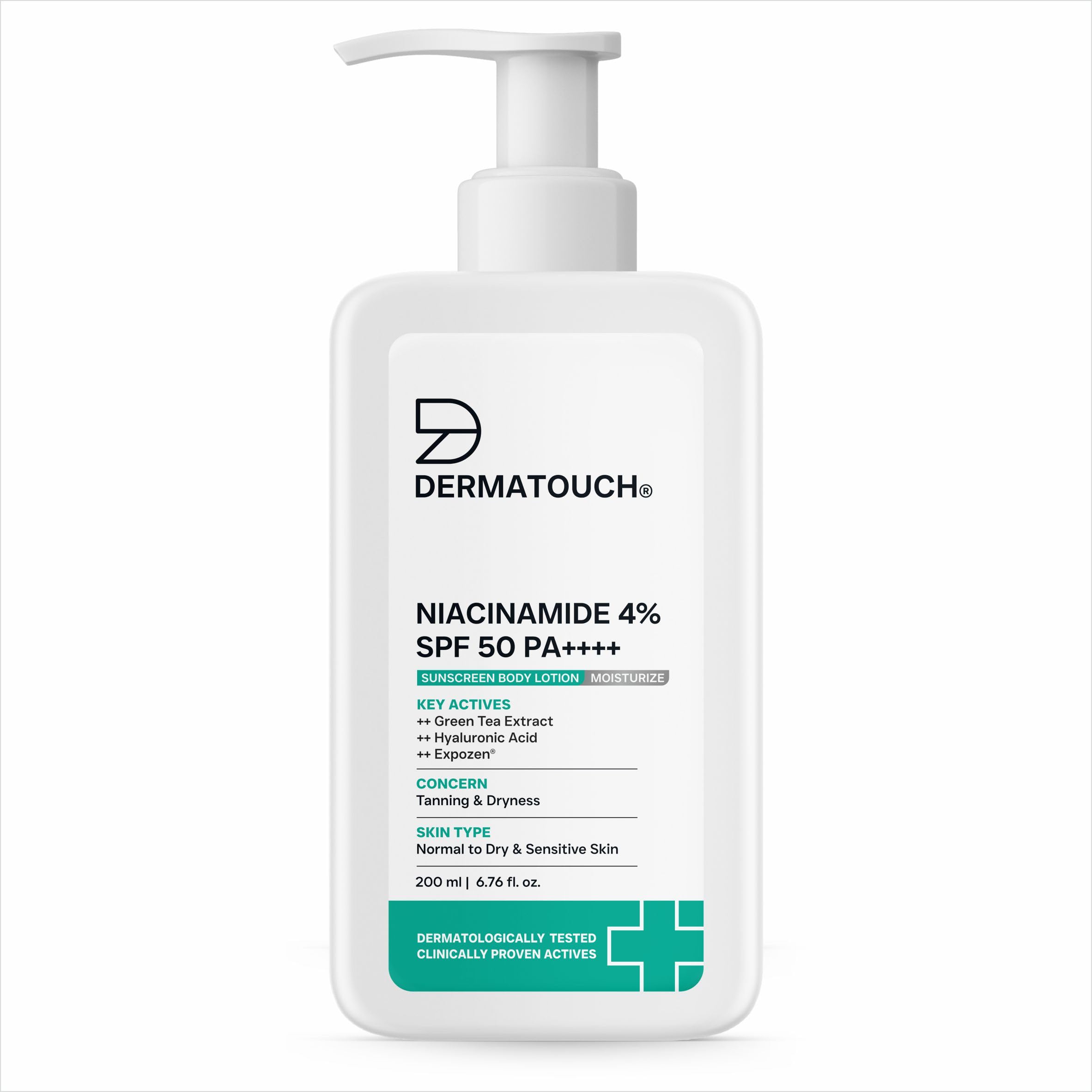 DERMATOUCH Niacinamide 4% SPF 50 PA++++ Sunscreen Lotion 200ml – Body Lotion For Tanning & Dryness/Suitable For All Skin Types