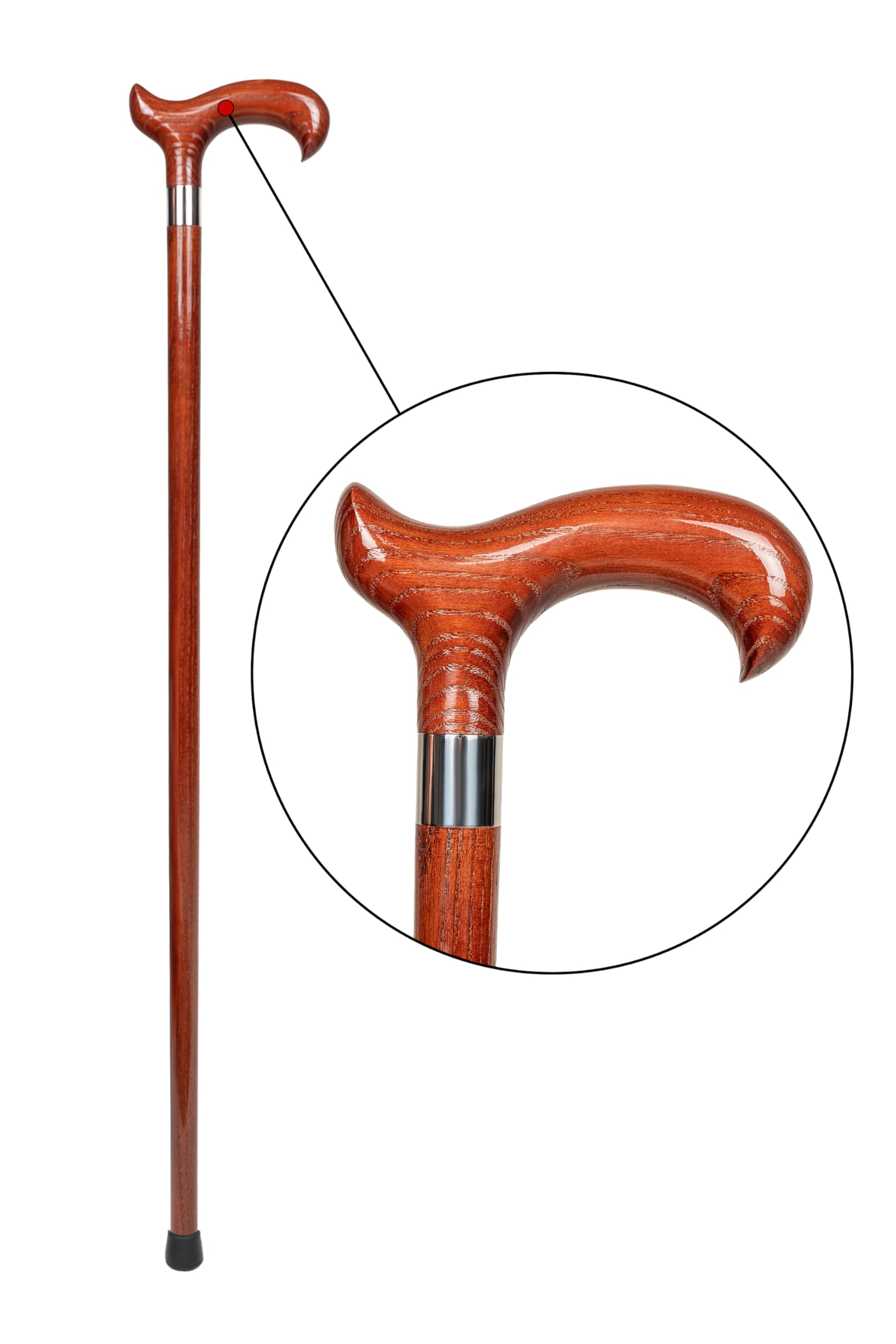 Dr. Watson Classic Derby Walking Stick – Handcrafted Ash Wood Cane with Polished Stainless Steel Collar