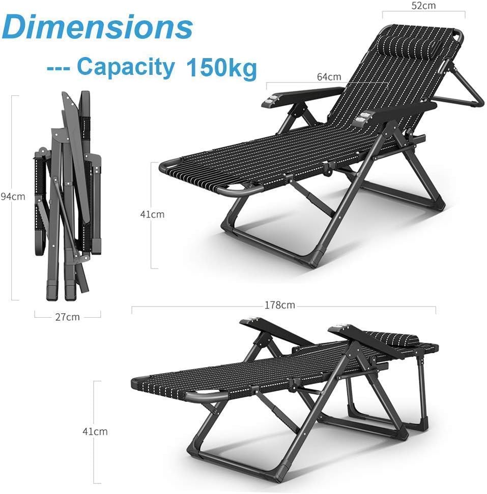 Renovation House Folding Sun Loungers Black Patio Lounge Chair for Adults | Reclining Office Chair with Footrest and Headrest | Outdoor