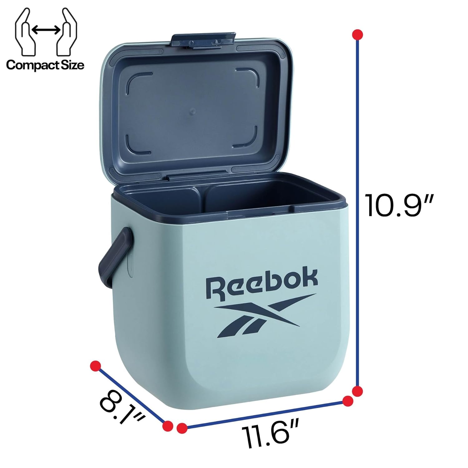 Reebok 8L Hard Cooler,Officially Licensed Portable Ice Chest with Handle, Holds 12 Cans, 12-Hour Ice Retention,Light Blue
