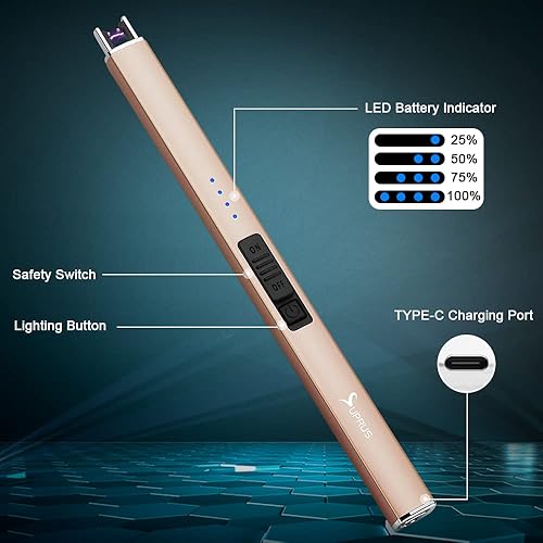 Miniatura 32 de SUPRUS Encendedor eléctrico de arco resistente al viento sin llama USB encendedor recargable con bloqueo de seguridad para velas, barbacoa, camping